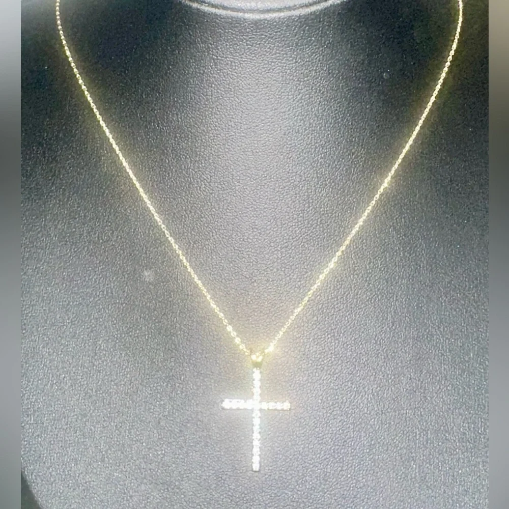 Dainty Gold Tone CZ Cross Necklace – Adjustable 16–18” - Picture 7 of 11